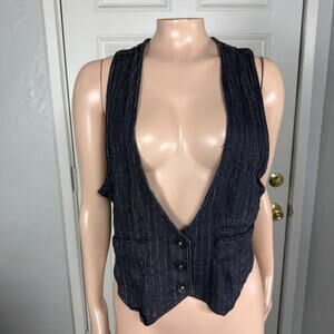 Vintage y2K Wet Seal Women's Vest Shirt XL Denim Metallic Striped Cotton D4-4